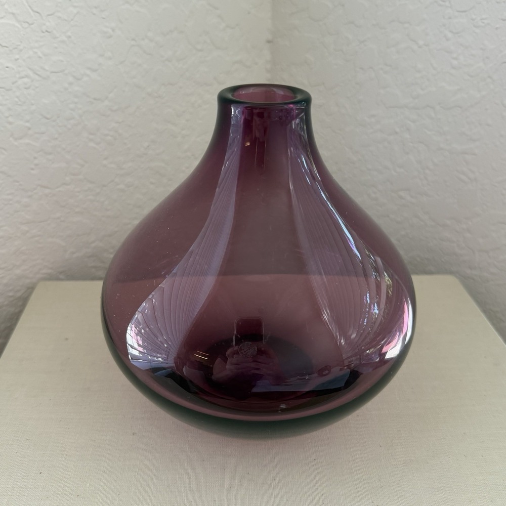Purple Glass Bud Vase Modern Decor Table Gift Amethyst Lavender Housewarming